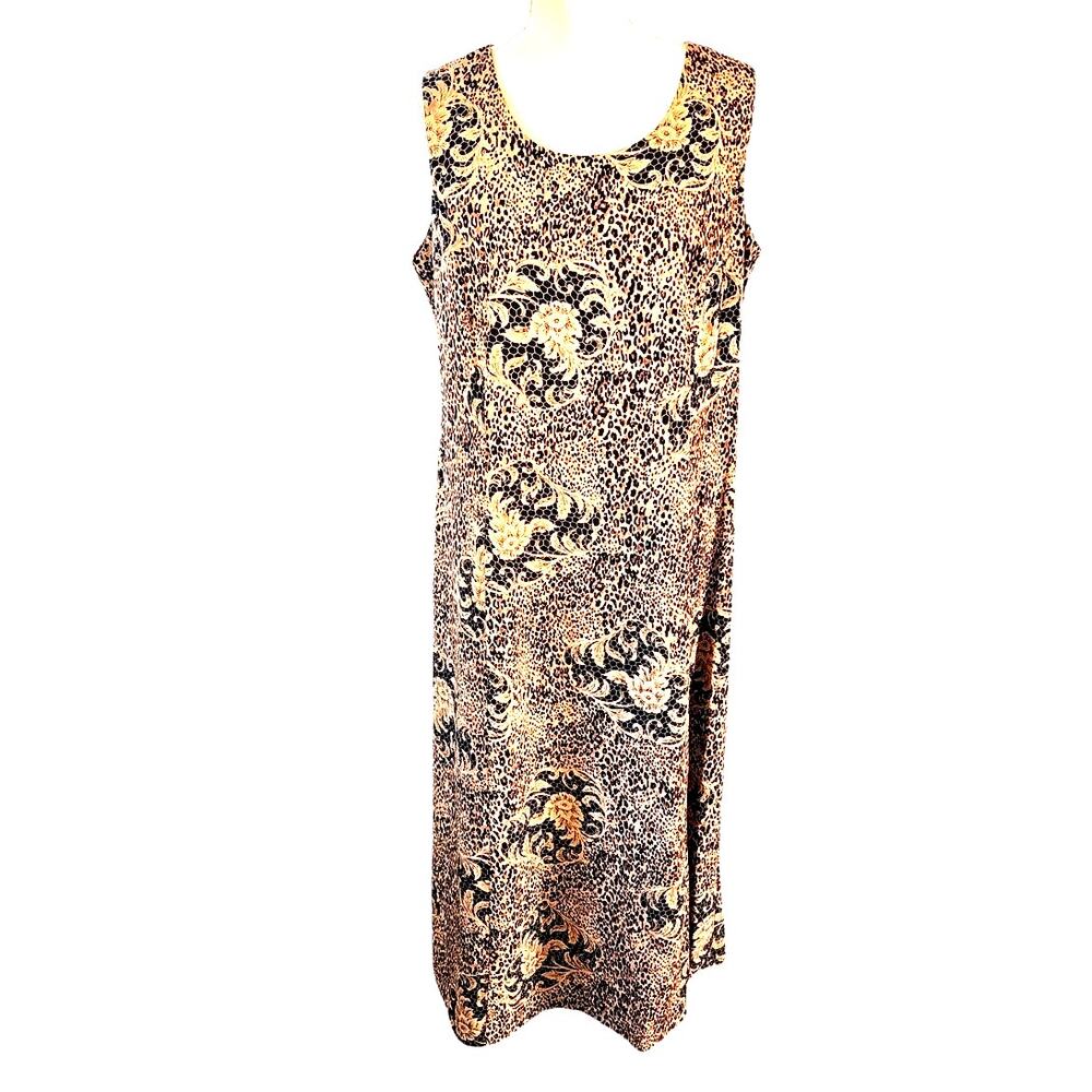 Studio I Mixed Animal Cheetah Floral Scoop Neck Midi Dress Petite Plus Size 14P